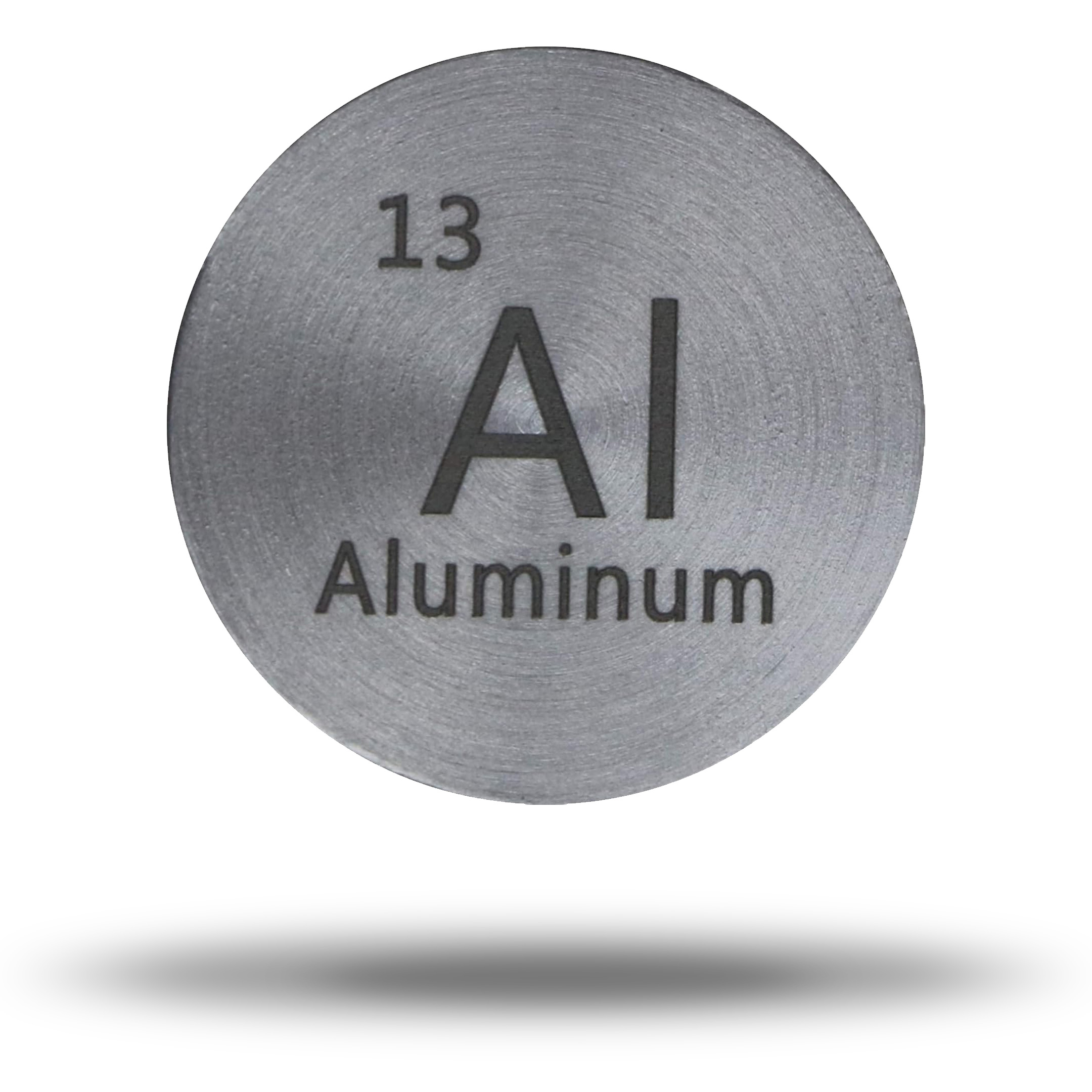 An aluminium element disk showing atomic number 13
